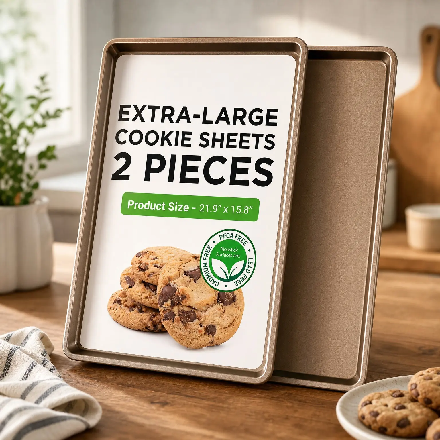 Extra Large Nonstick Baking Sheets – 22 x 16 Inch Mega Cookie Sheet Pans for Baking & Roasting – Warp-Resistant Thick Gauge Cookie Tray Set, Oven & Dishwasher Safe – 2 Pack