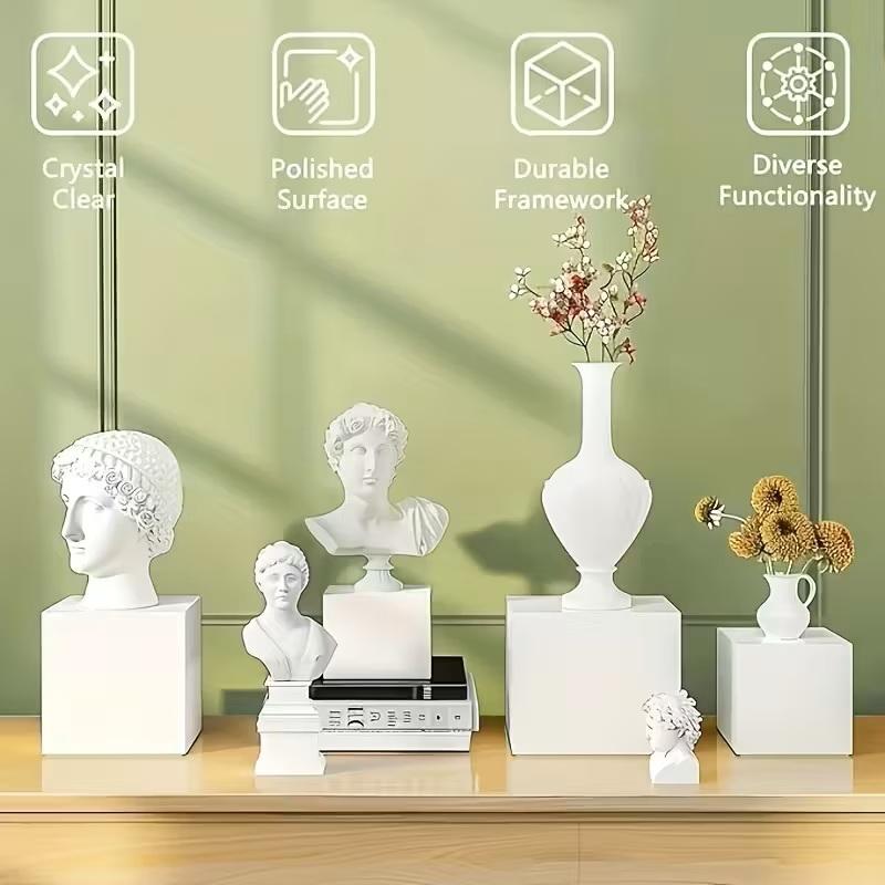 6-Piece Set 3-8 Inch White/Clear Acrylic Cube Display Bases, Display Risers, Buffet Stands, Home Decor Holders, Ideal for Showcasing Jewelry, Bags and Accessories, Organizing Items for Parties & Birthdays