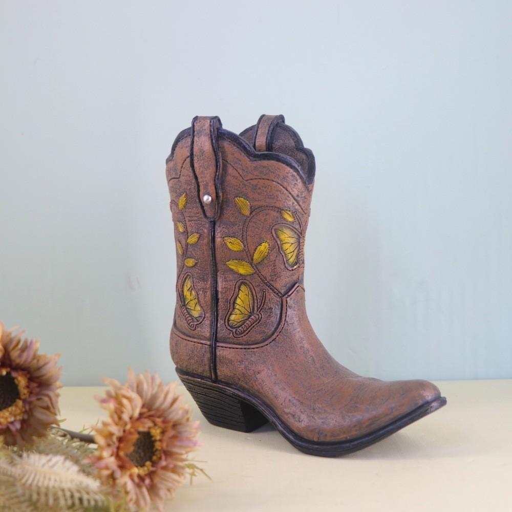Vintage Boot Resin Vase Decor, Striped Hydroponic Flower Container, Indoor/outdoor Home Decoration, Living Room, Balcony, Garden, Cowboy Style