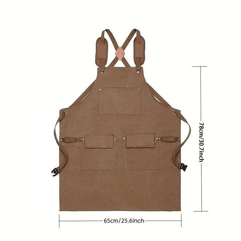 Canvas Apron with Multiple Pockets, Durable Apron with Adjustable Shoulder Straps, Ideal for Carpenters & Garden Maintenance Workers