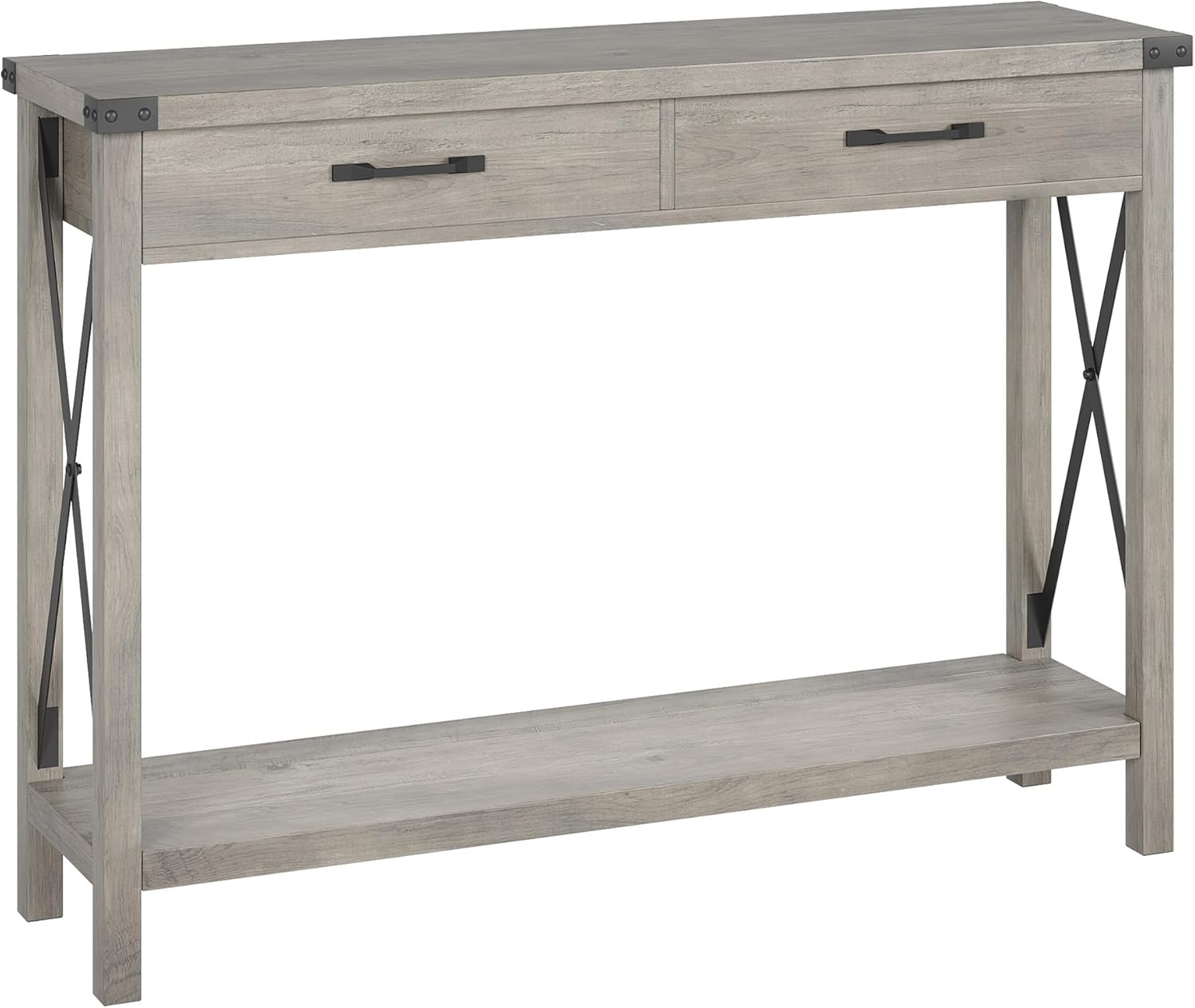 31" Industrial Console Table with Drawers and Open Shelf, 2-Tier Narrow Sofa Table for Entryway, Hallway, or Behind Couch, Rustic Grey Foyer Table for Living Room Storage