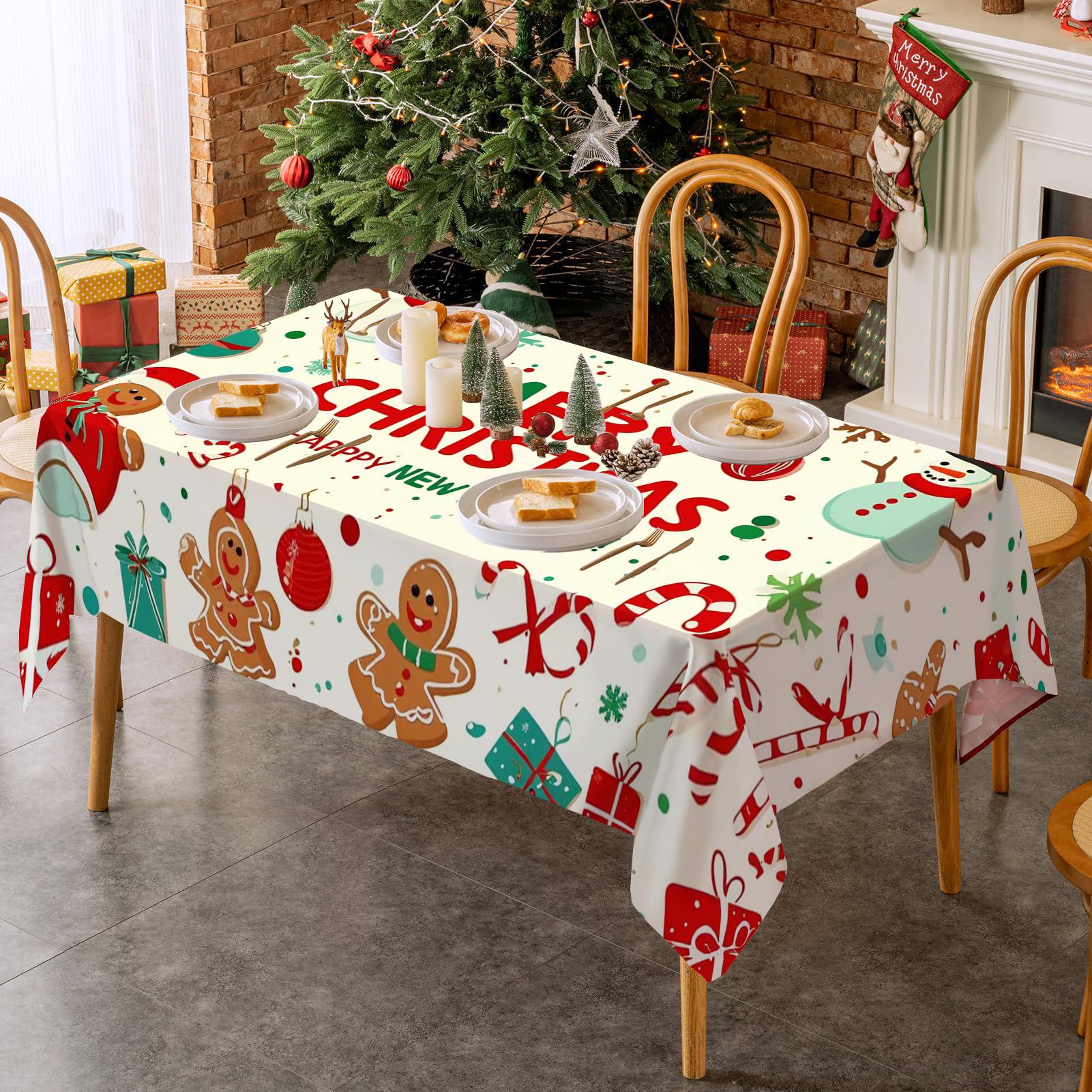 Rectangular Christmas Tablecloth, Gingerbread Man Snowflake Design, Holiday Party Decorations, New Year Eve Dinner Decoration