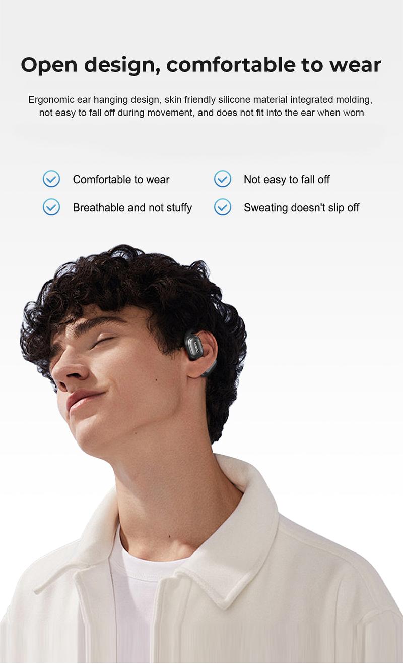 【Buy 1 Get 1 Gift Free】MINISO X30 OWS Wireless Bluetooth Earphones IPX5 Waterproof, MS502 Clip-On Ear Headphones Bluetooth 6.0 Headsets, with Heart Rate Monitoring, 35Hours Play time, Light-Weight Headphones Built-in Microphone