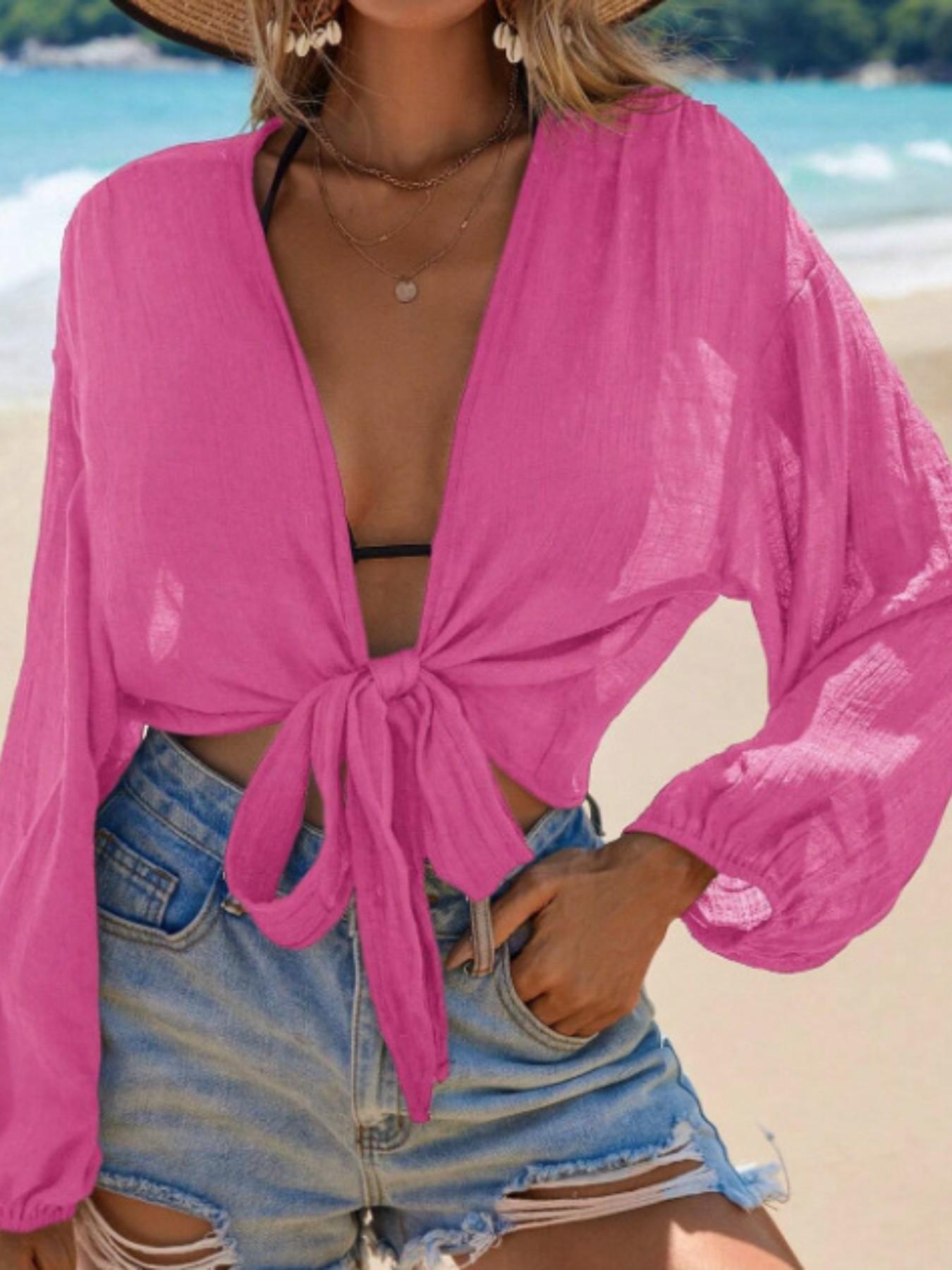 Women's Solid Color Cover Up Top, Casual Fashion Top for Beach Holiday Vacation, Ladies Clothes for All Seasons