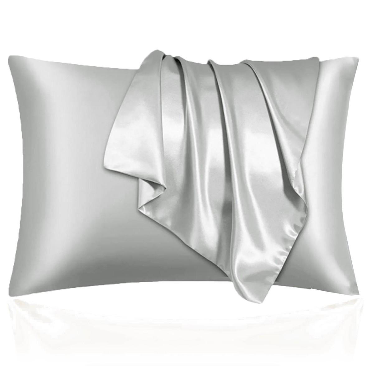 Set of 2 solid-color satin pillowcases, modern and minimalist, soft and comfortable bedding perfect for home bedrooms and dorm rooms. These cool, silky-satin pillowcases are a carefully curated must-have—sold without filling.