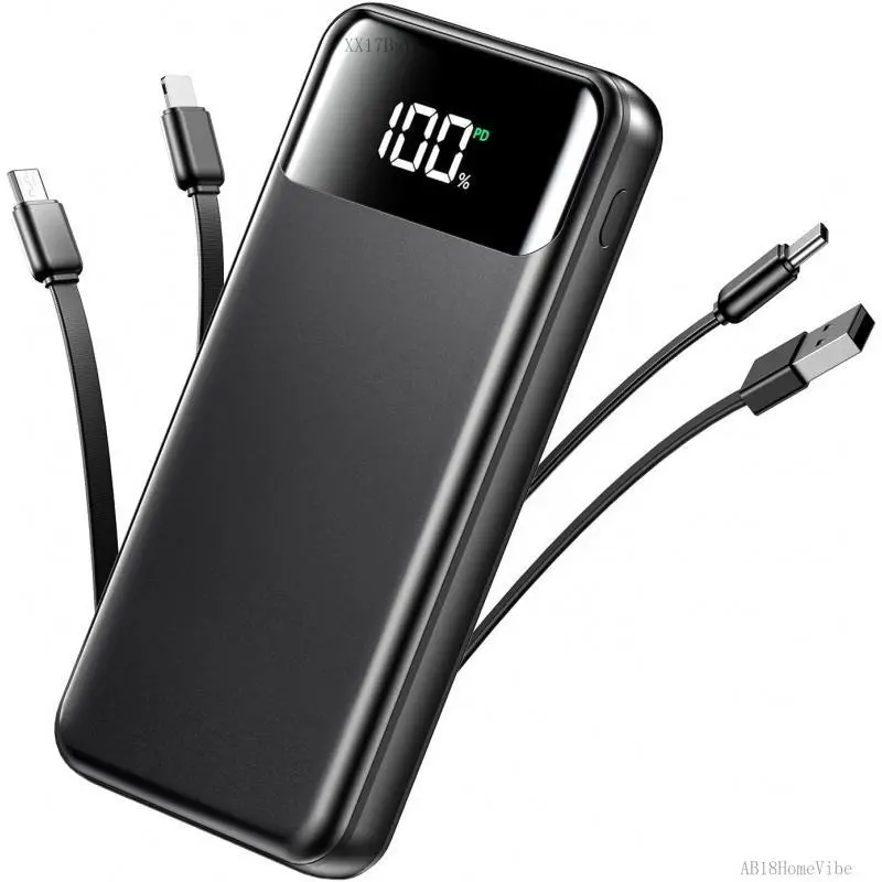 50000mAh Compact Portable Charger Power Bank - 22.5W Fast Charging Battery Pack with Built-in Cables, USB-C Digital Protection Accessory for iPhone 12 Series, Samsung, Pixel, Android Devices, Tablets - Travel Essential, AB18HomeVibe Festive PaXX17ByteBabe