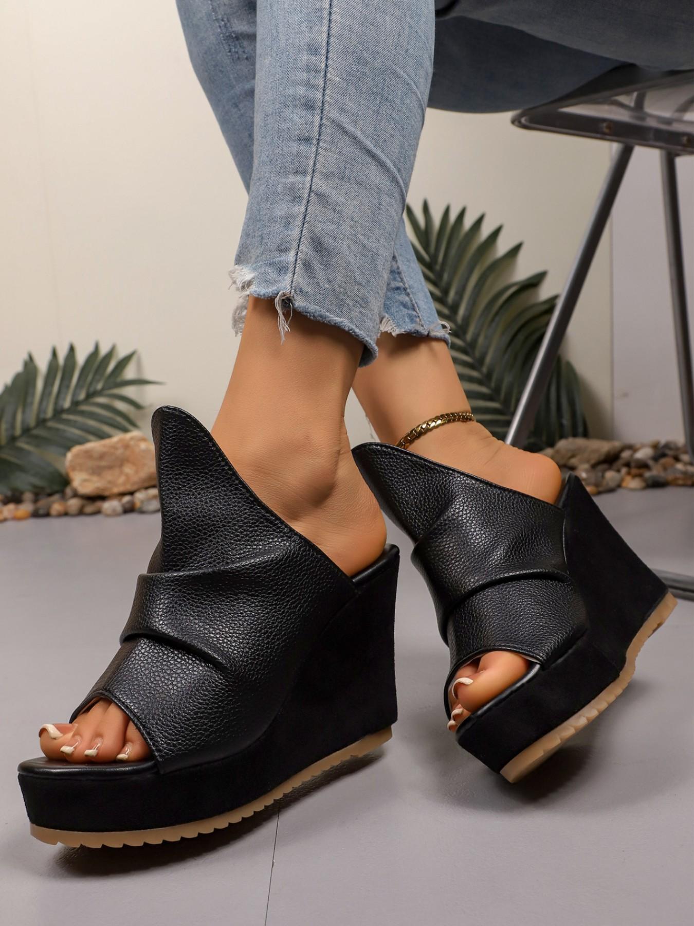 Women's 10cm Sexy Fashion Waterproof Rubber Platform High Heel Sandals, PU Leather Party Nightclub Shoes, Open Toe Below-Ankle Sandals