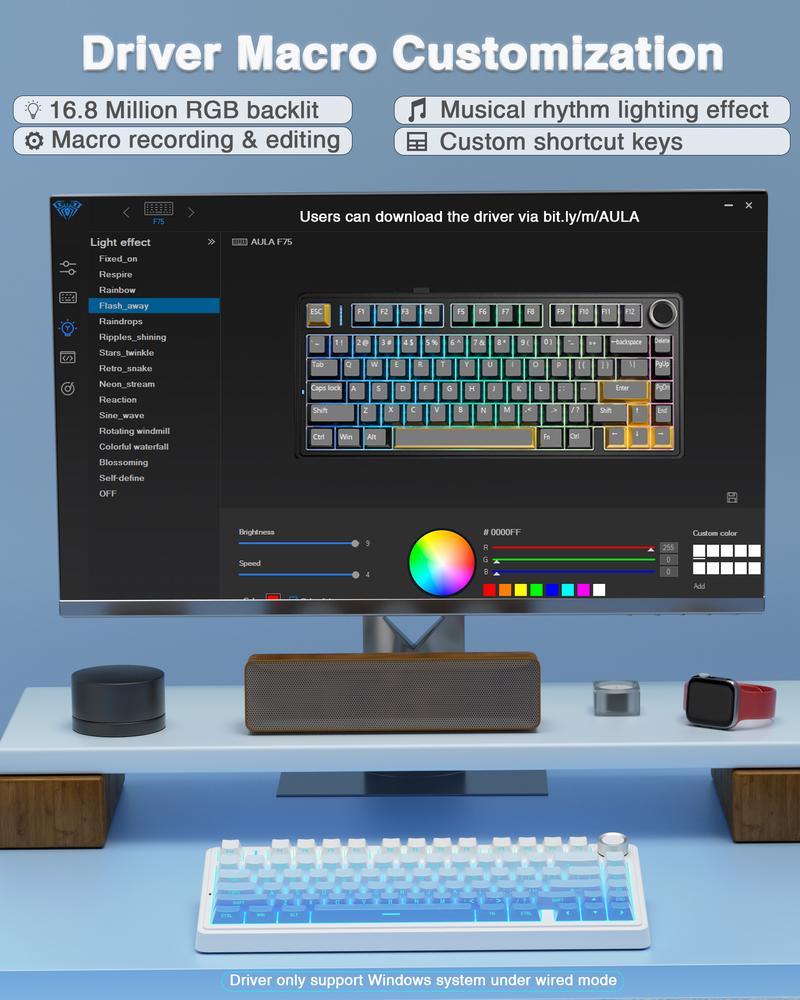 AULA F75 Pro Wireless Gaming Mechanical Keyboard, Knob Control 75% Washer Hot Swappable Custom Keyboard, Tri-Mode Connect RGB Backlight, Pre-lubricated Linear Switches, Side Printed PBT Keycaps , Gradient Blue Creamy Keyboard  TikTokShopfalldealsforyou