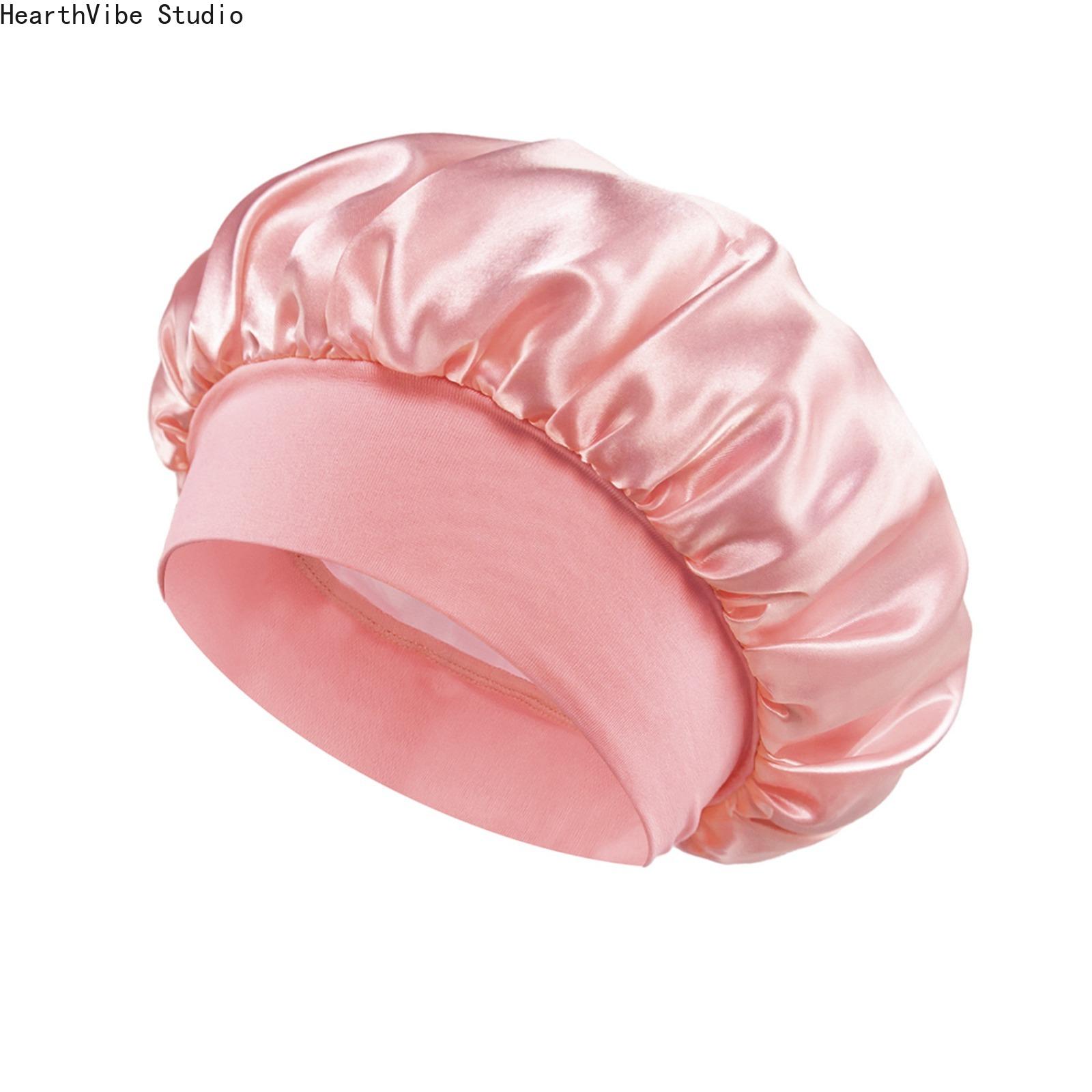 Double-Layer Satin Shower Cap for Women, Modern Minimalist Waterproof & Anti-Frizz Haircare Bonnet, Wide-Brimmed for Salon Styles and Heatless Curls, Beauty Products, Silky, Solid Double-Layer Satin Shower Cap for Women, Modern Minimalist Waterproof & Anti-Frizz Haircare Bonnet, Wide-Brimmed for Salon Styles and Heatless Curls, Beauty Products, Silky, Solid