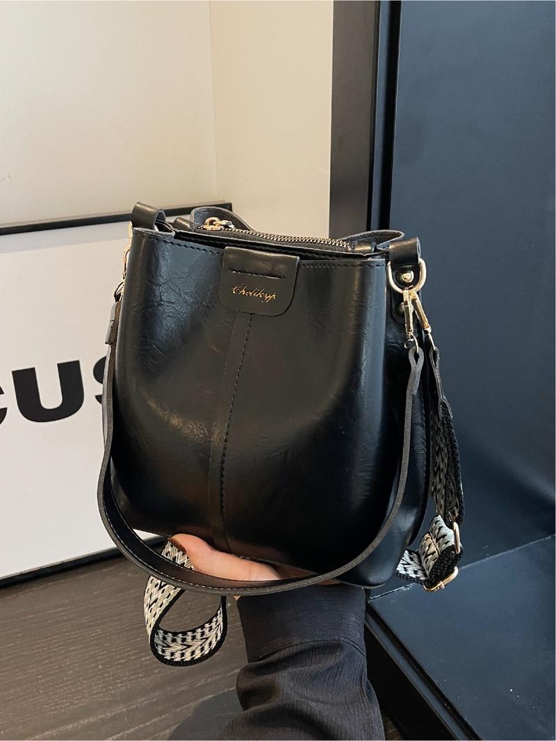 Vintage Large Capacity Bucket Bag, Fashion Casual Shoulder Crossbody Bag for Outdoor Travel Commuting, Stylish Unisex Handbag, Fashionable Crossbody Bag