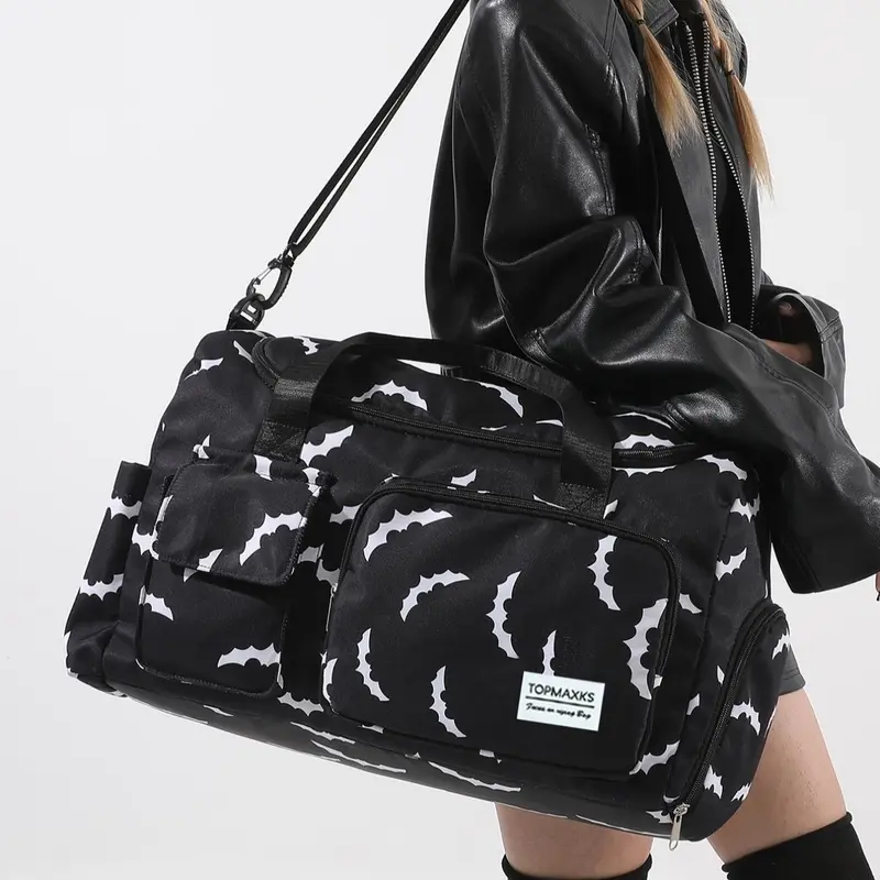 Unisex Bat Pattern Fashion Travel Bag,  Halloween Large Capacity Duffel Bag with Wet Bag Shoe Compartment, Lightweight Carry-On Luggage Bag for Sports Fitness, Yoga