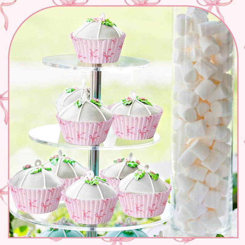 100pcs Pink bow cake paper cups, baking oil-proof disposable cake paper trays, birthday party decoration packaging supplies,Muffin Cupcake Liners 5*3cm ,Home Baking Supplies for Wedding, Birthday, Valentine's Day and Various Occasions
