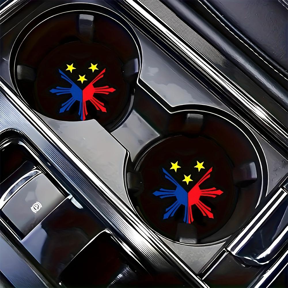 Set of 2 Philippine Sun And Stars Car Cup Holder Coasters - Non-Slip, Easy-To-Clean Rubber Inserts for Vehicle Decoration