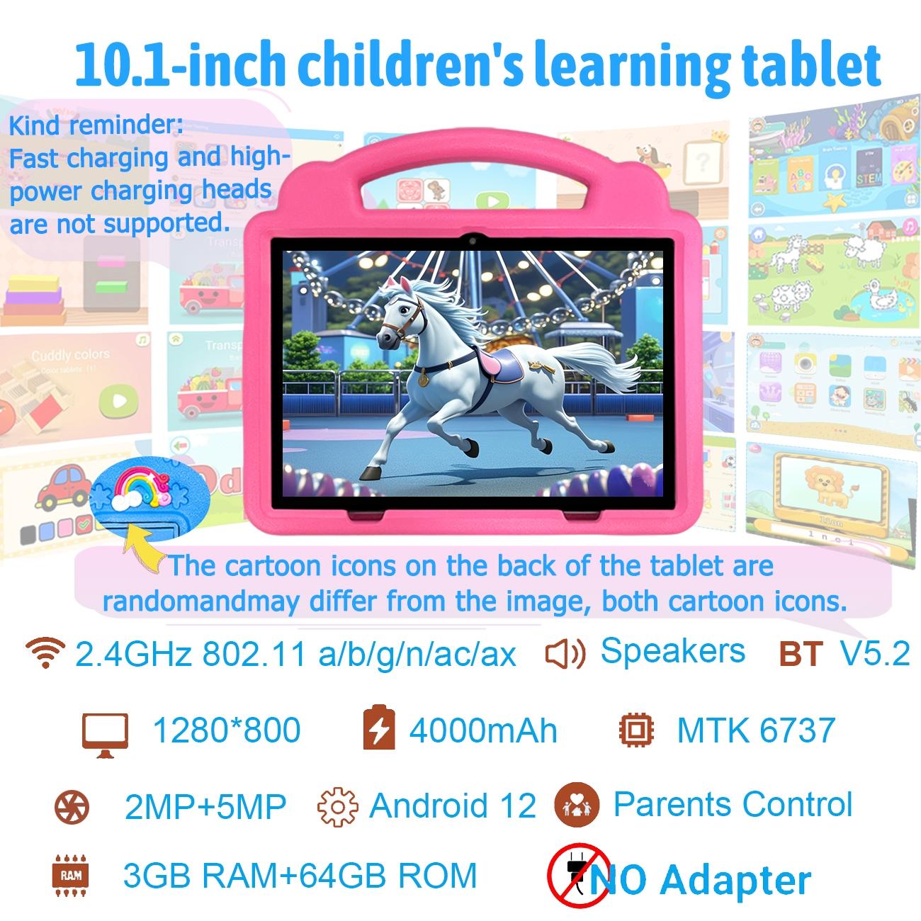 10.1 Inch Tablet PC Student Tablets for Education & Learning, Dual Camera Parental Control, Shockproof Case, Android Os, Blue Colors