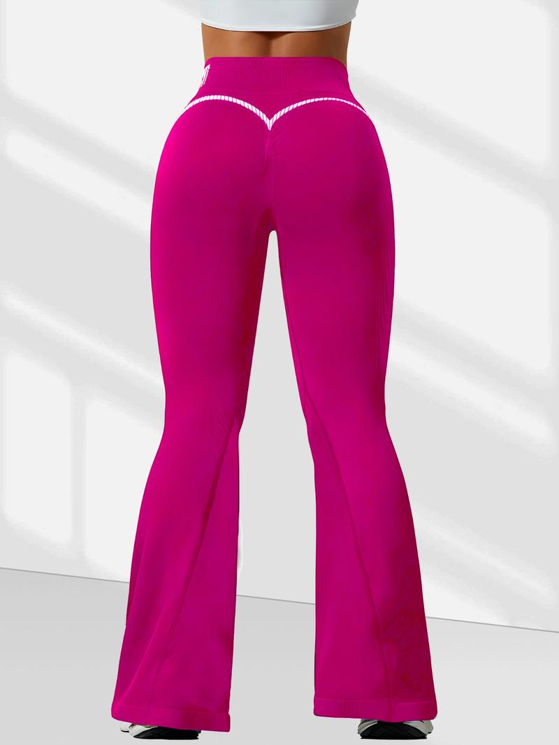 Women's Fall Winter Two-Piece Set Colorblock Letter Fitness Bell Bottom High Waisted Tight Yoga Pants High Waist Leggings