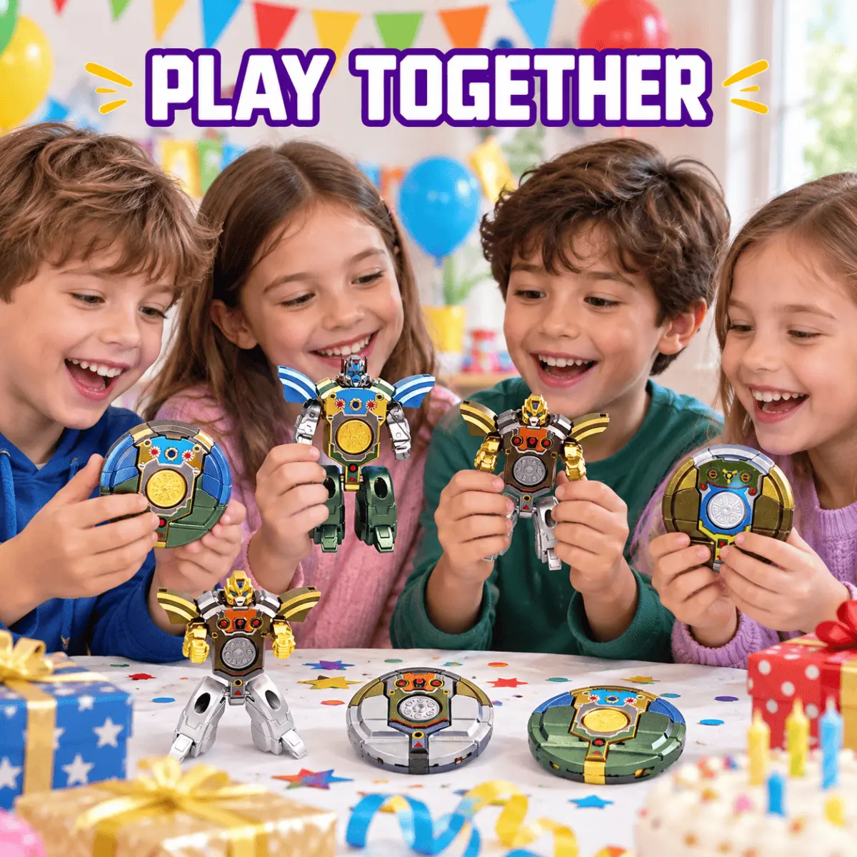 Mini Transforming Robot Fidget Toy Set with Smooth Spinning Center, Portable Party Favors and Gift Toys for Kids, Random Color Christmas Party Gift Exchange