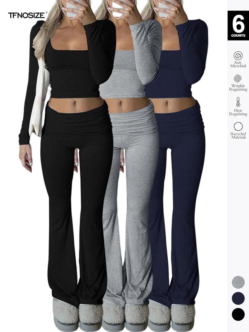 Women's 2-Piece Loungewear Set, Sexy Slim Fit, All-Season Comfort, Moderate Fabric, Ideal for Daily & Fitness, Plain Style