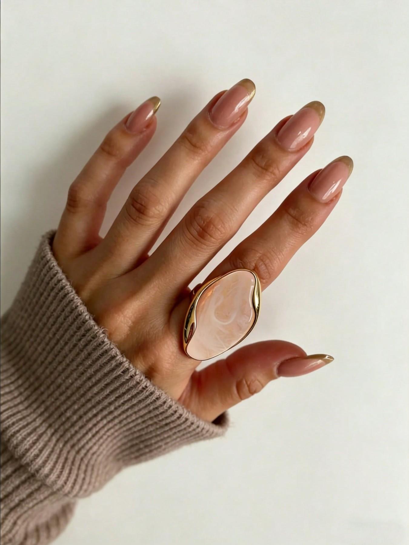 Vintage Marbled Resin Stainless Steel Adjustable Ring, Simple Elegance Women's Daily Versatile Gift, Stylish and Precise Jewelry