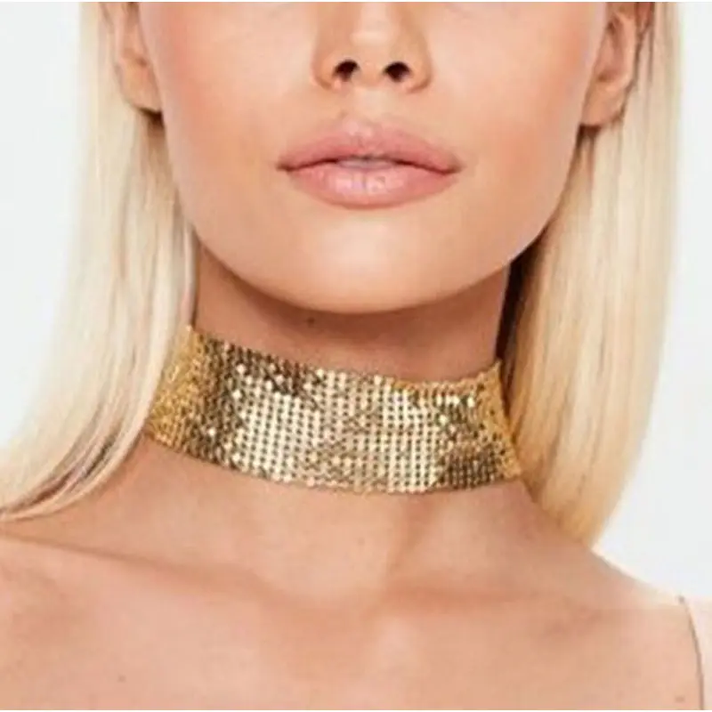 Women's Punk Spicy Girl Metal Alloy Choker - Bold Sequins Neck Collar, Jewelry for Women, Clavicle Accent Accessory for Party Daily Wear
