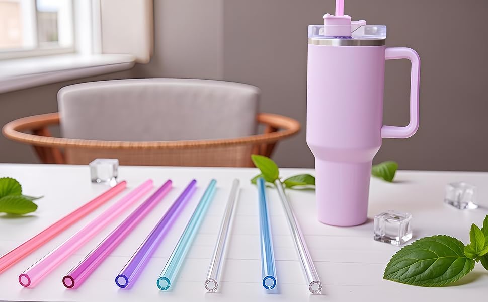 12 Inch Tritan Replacement Straws for Stanley 40oz Tumbler - 6 Pack Reusable Long Straw with Cleaning Brush, Fits 30oz & 40oz Stanley Cup Accessories, BPA-Free (6 Colors)