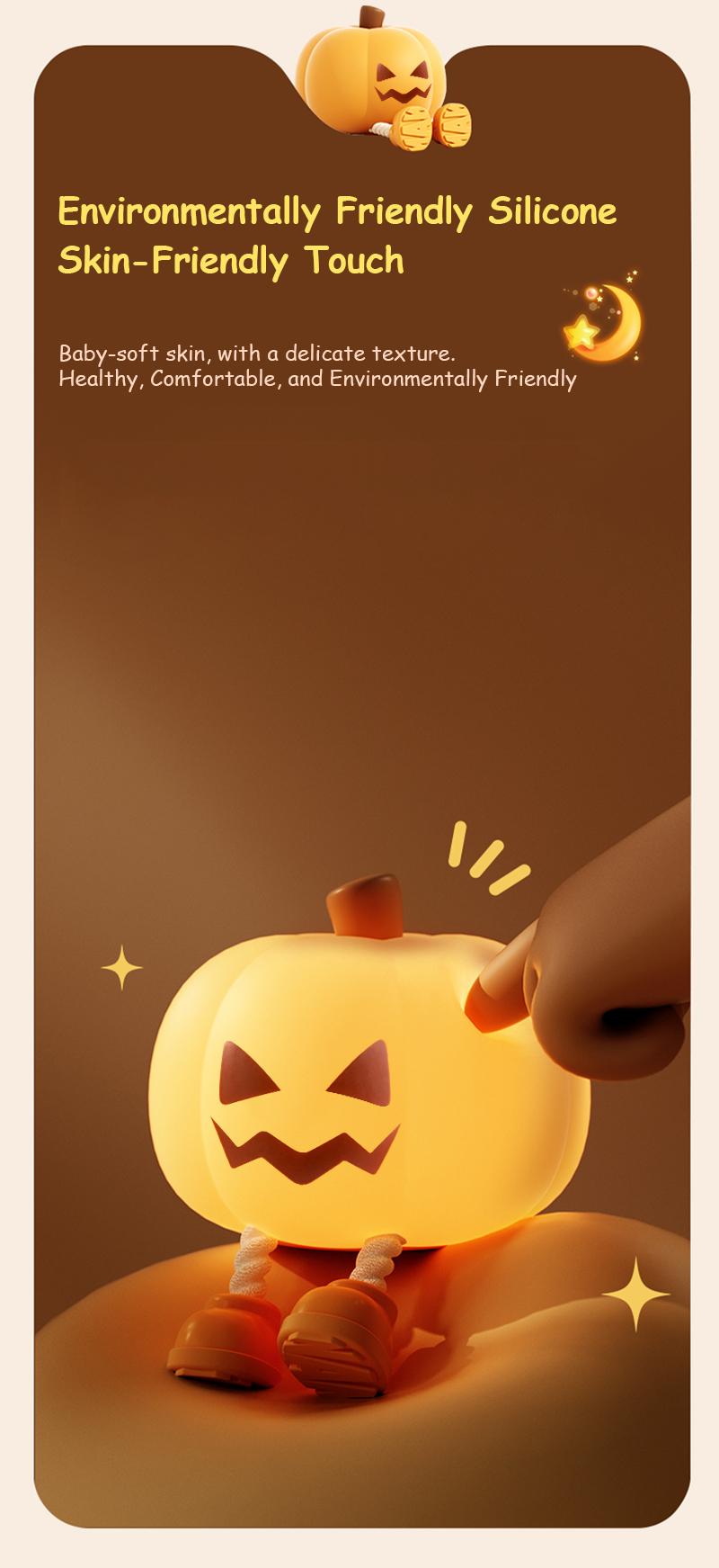 Halloween Pumpkin Night Light, Halloween Decorations Outdoor,Mini LED Pumpkin Lamp with 3 Level Dimmable, Nursery Nightlight for Kids, Silicone Rechargeable Bedside Touch Lamp, for Kids