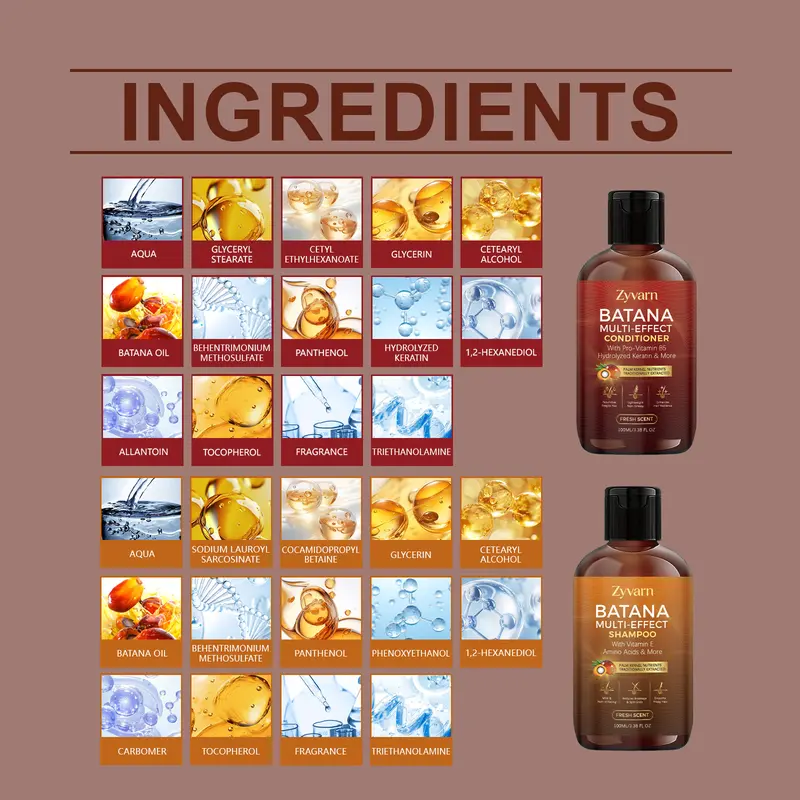 Shower Set - Batana Oil Shampoo & Conditioner - 8 in 1 Organic Hair & Scalp Care Nourishing Scalp Set - Hair Growth, Moisturizing, Anti Frizz, Strengthening- Repair Shampoo Conditioner Hair Care Products (2 x 100 mL)