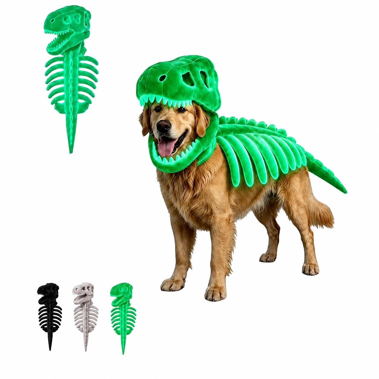 Pet Halloween Dog Costume with Dinosaur Skeleton, Realistic 3D Dinosaur Bone, Plush Pet Hat Costume, Large Dog Role Play Dress, Puppy Costume