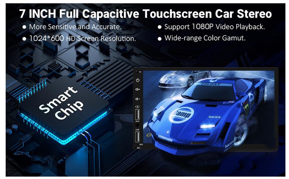 7inch HD Touchscreen Double Din Radio with Bluetooth, Car Audio Receivers, Camera, MirrorLink, FM Radio, 2 USB/TF/AUX/Subwoofer