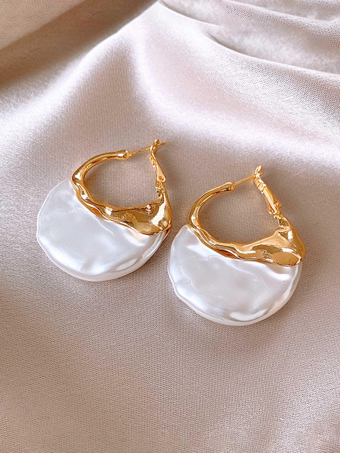 French Style Exaggerated Imitation Pearl Bag Shape Metal Earrings, Fashionable Simple Women's Elegant Creative Party Earrings