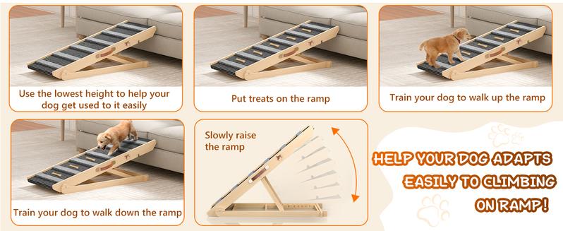 Aowos Dog Ramp for Bed, Folding Wooden Pet Ramp for Small Large Dogs Cats, 7 Adjustable Height from 10.8" to 26.6", Portable Stable Dog Pet Steps for Car Couch High Bed, Supports Up to 200lbs Aowos Dog Ramp for Bed, Folding Wooden Pet Ramp for Small Large Dogs Cats, 7 Adjustable Height from 10.8" to 26.6", Portable Stable Dog Pet Steps for Car Couch High Bed, Supports Up to 200lbs