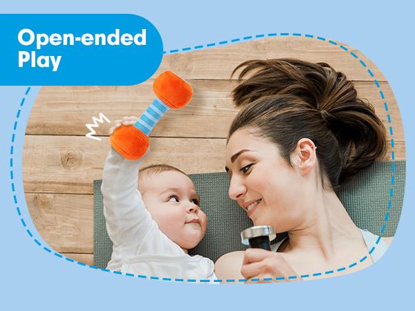 hahaland Plush Fitness Rattle Baby Toy Set: Sensory Workout Toy Collection with Dumbbell, Kettlebell, Hanging Punching Bag, Rattles, Crinkle Paper & Mirror ― Montessori Toys・Newborn Gifts for Boys & Girls Cloth Play