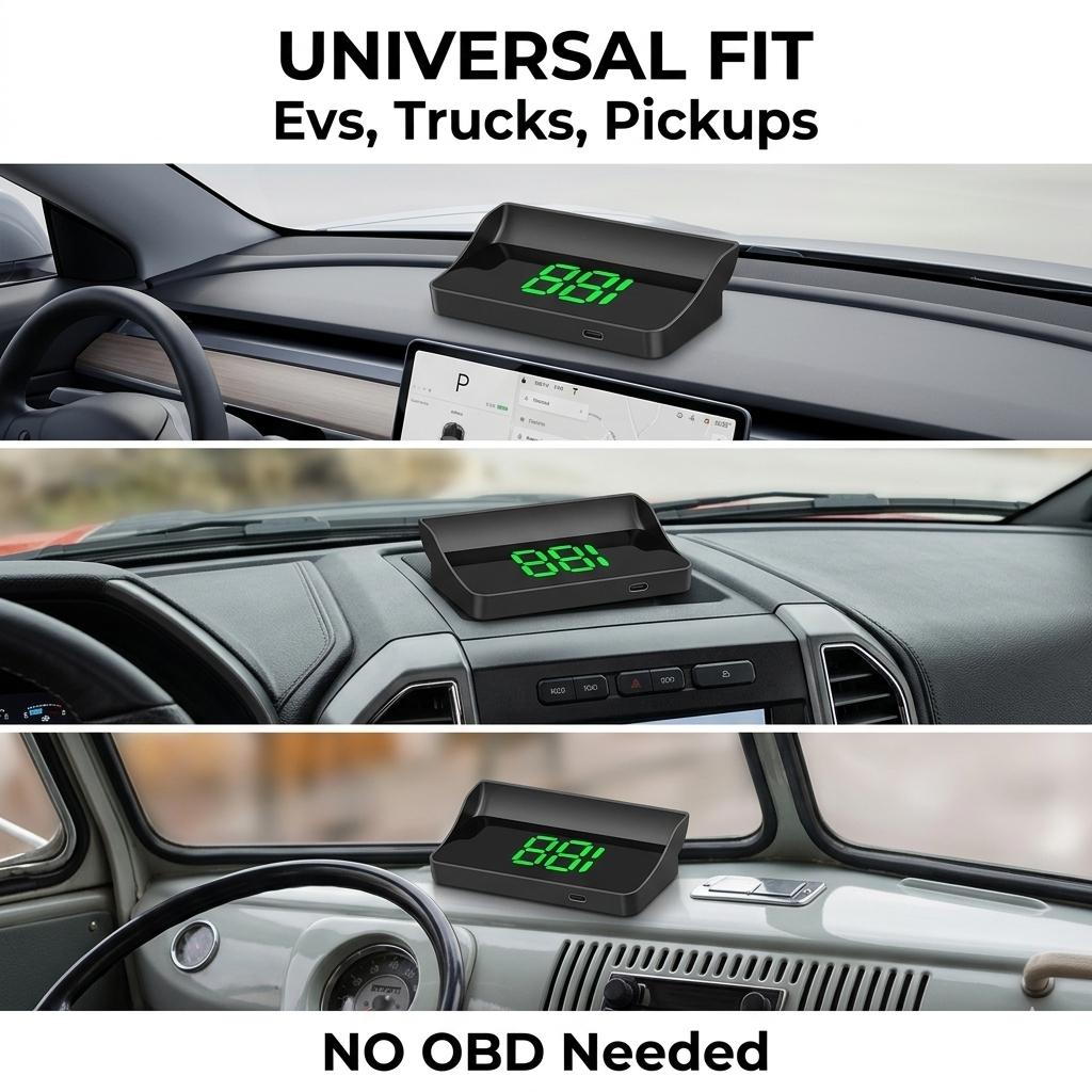 Universal Car HUD Head Up Display - Digital GPS Speedometer with MPH Projector - Plug & Play for All Vehicles, Night