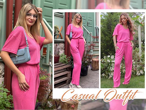 Ekouaer Women's Pajamas Set: Short Sleeve Top & Capri Pants. Soft, Breathable Pjs for Lounge & Sleep. S-XXL Sizes. Basic Collar, Comfortable Loungewear. Spring Essentials for Women.