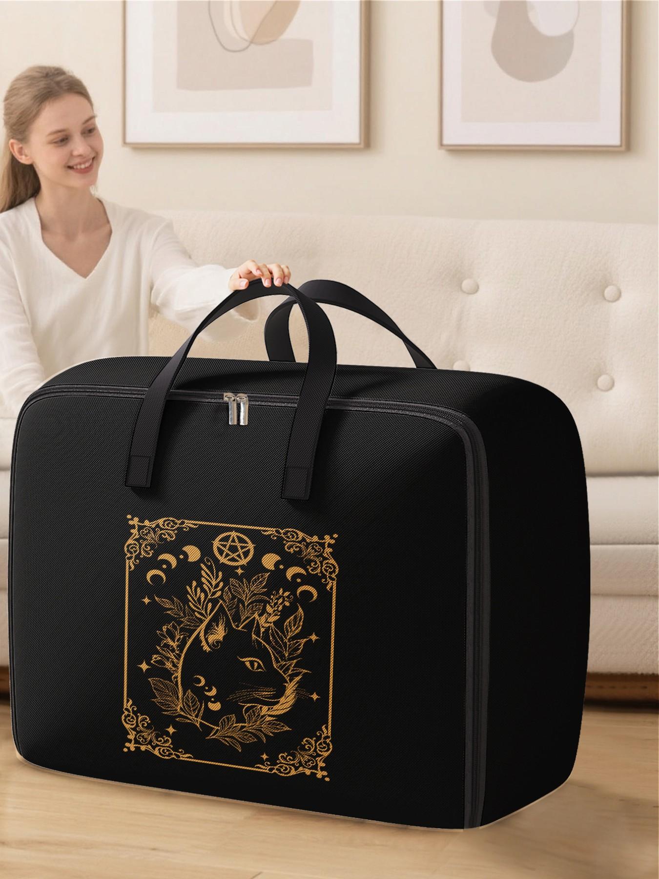 Cat Pattern Storage Box, Space-Saving Large Convenient Handle Handheld Organizer, Ideal for Moving, Travel, Camping, Dormitory, Bedroom, Blankets