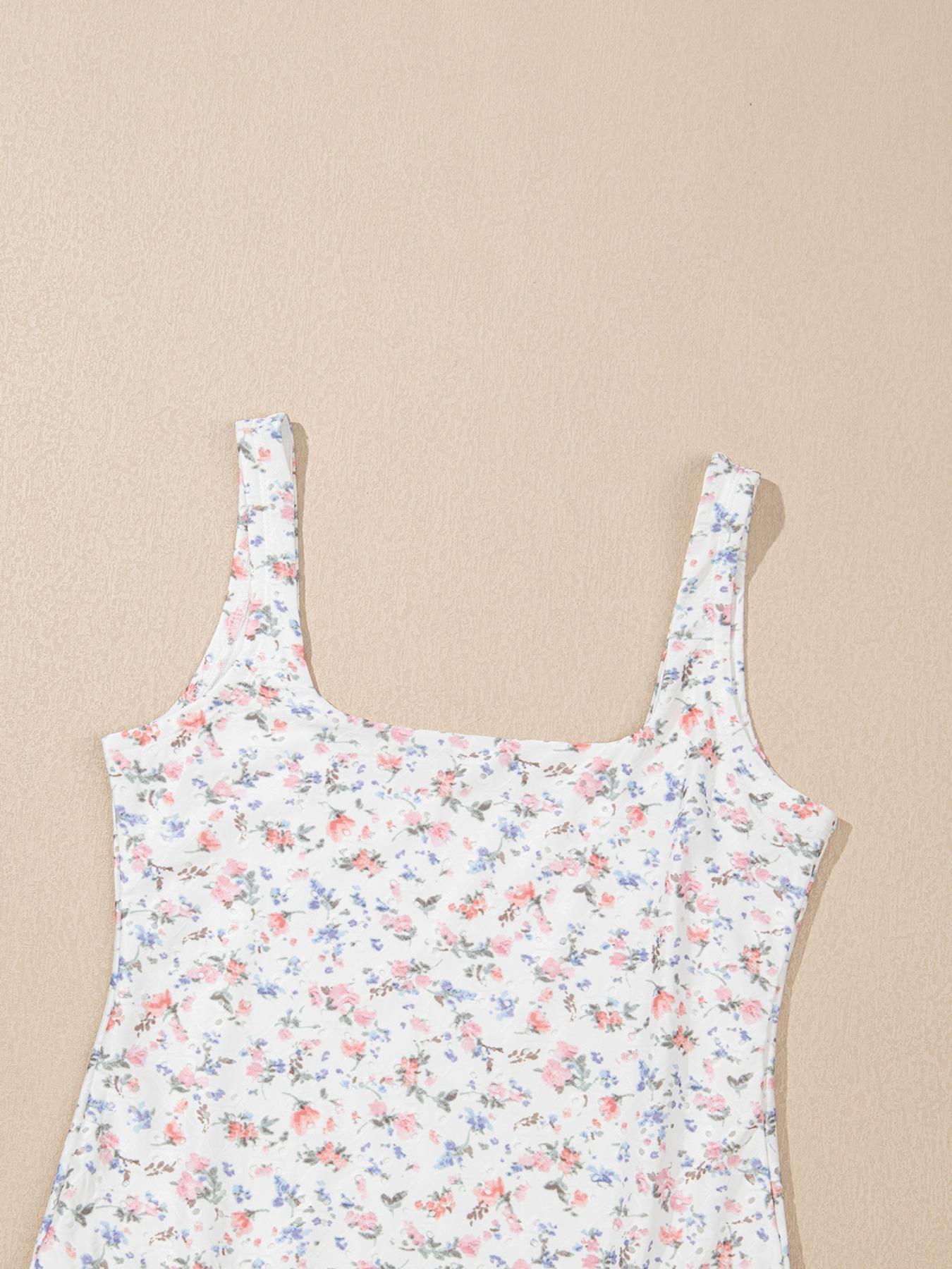 Women's Floral Print Cami Bodysuit, Fitted Casual Sleeveless Bodysuit for Spring & Fall, Boho Ladies Clothes for Daily Wear, Summer Clothes Women, Tank Tops, Bohemian Womenswear