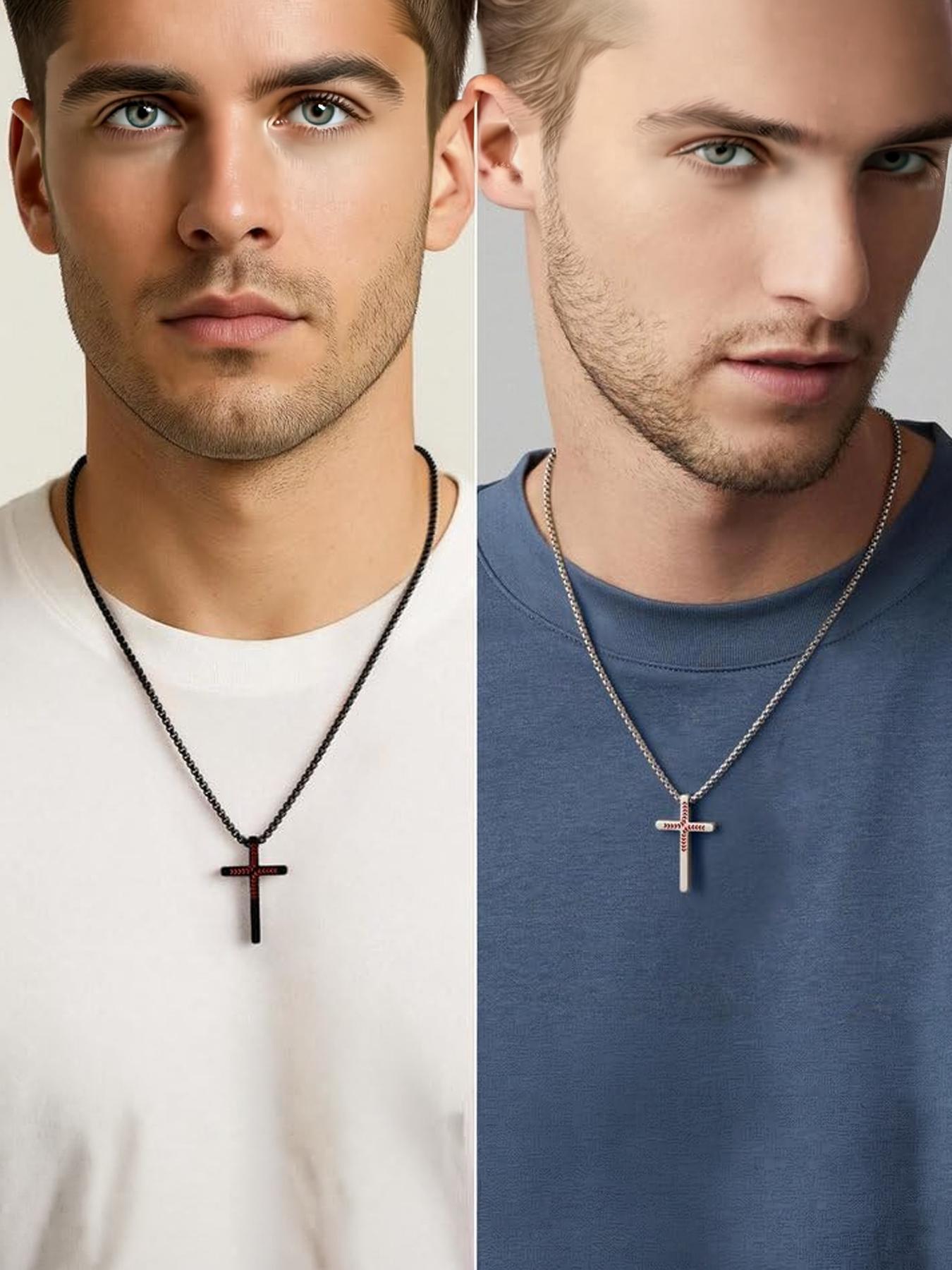 Punk Fashion Cross Necklace 4:13 Bible Verse Cross Pendant Necklace, Black and Silver Necklaces for Boys and Men #Baseball/316L Stainless Steel/Fade-Resistant/Hypoallergenic/Couples/Festivals/Parties/Ideal Gift