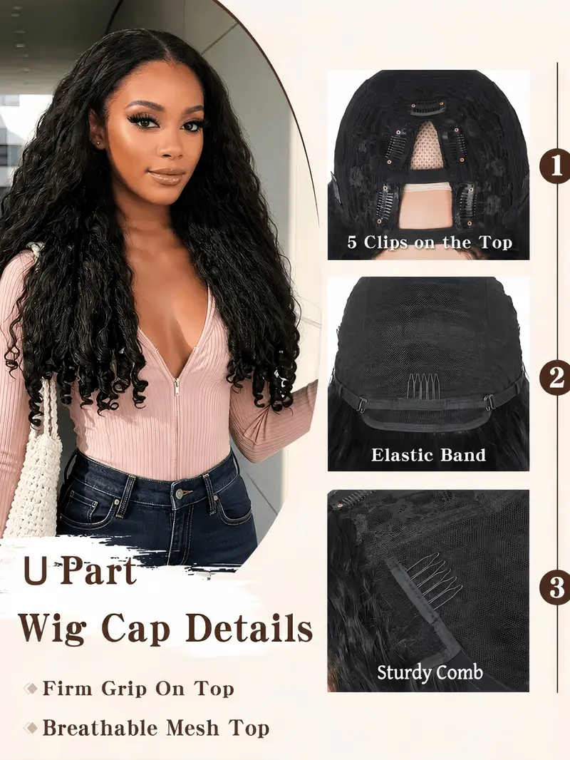 New Afro U Part Wig Curly Synthetic Wigs for Black Women, 20 Inch ...