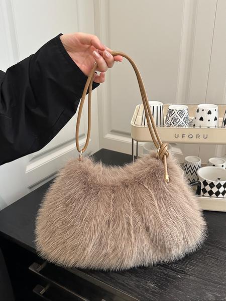 Women's Lightweight Plush Bag, Soft Handbag for University & Office Use, Perfect for Autumn Winter Seasons, Casual Daily Carryall, Elegant Shoulder Bag