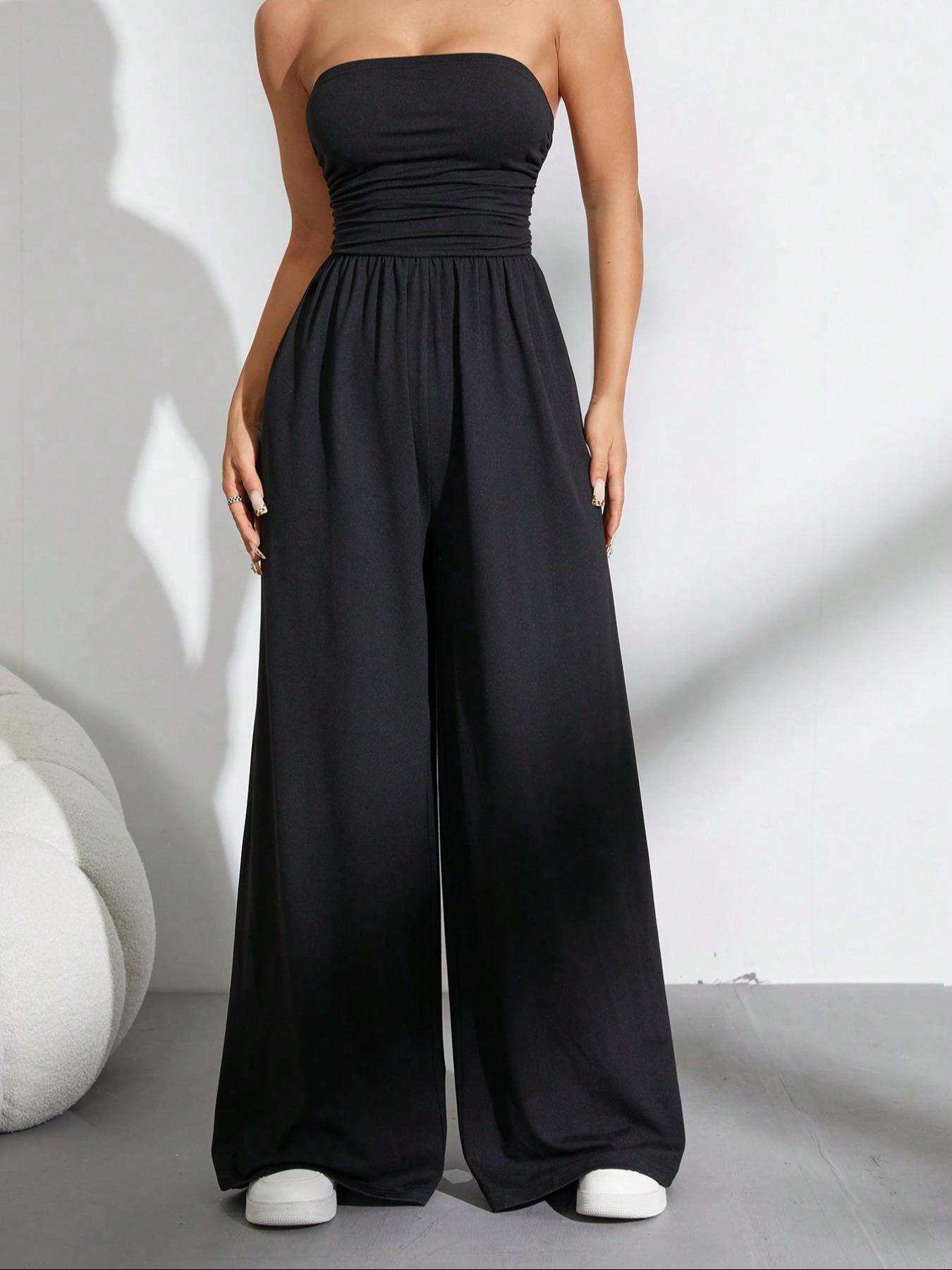 2026 Solid Color Casual Sleeveless Pleated Loose Jumpsuit Womenswear Basic