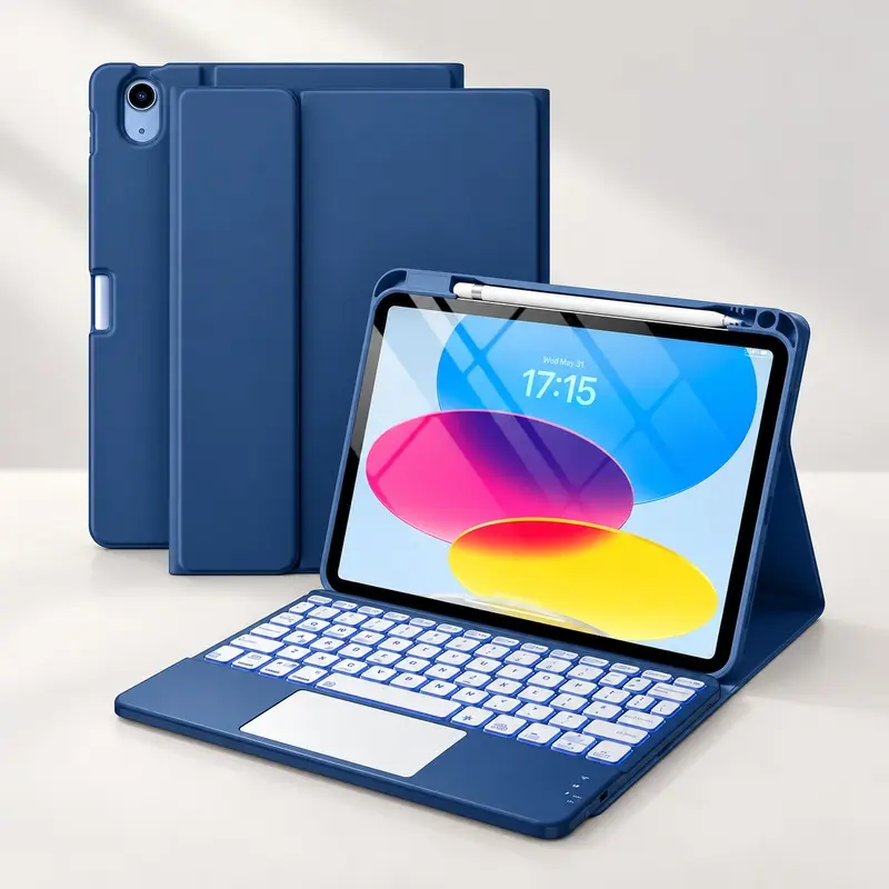 Tablet Keyboard Case with Multi-Touch Trackpad, 7-Color Backlighting, Detachable Keyboard, Folio Cover and Pencil Holder