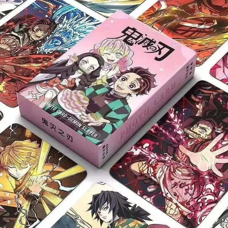 2026 Hot selling toys New 55pcs Demon Slayer Laser Mini Cards, Tanjiro & Nezuko Anime Merch, 3-inch Polaroid Lomo Photo Cards Postcards Internet-famous toy