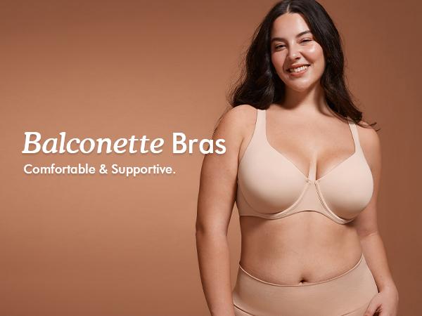 DELIMIRA Women's Confishape Balconette Bra Supportive Full Coverage Plus Size Bras Underwire Unlined Scoop Neck