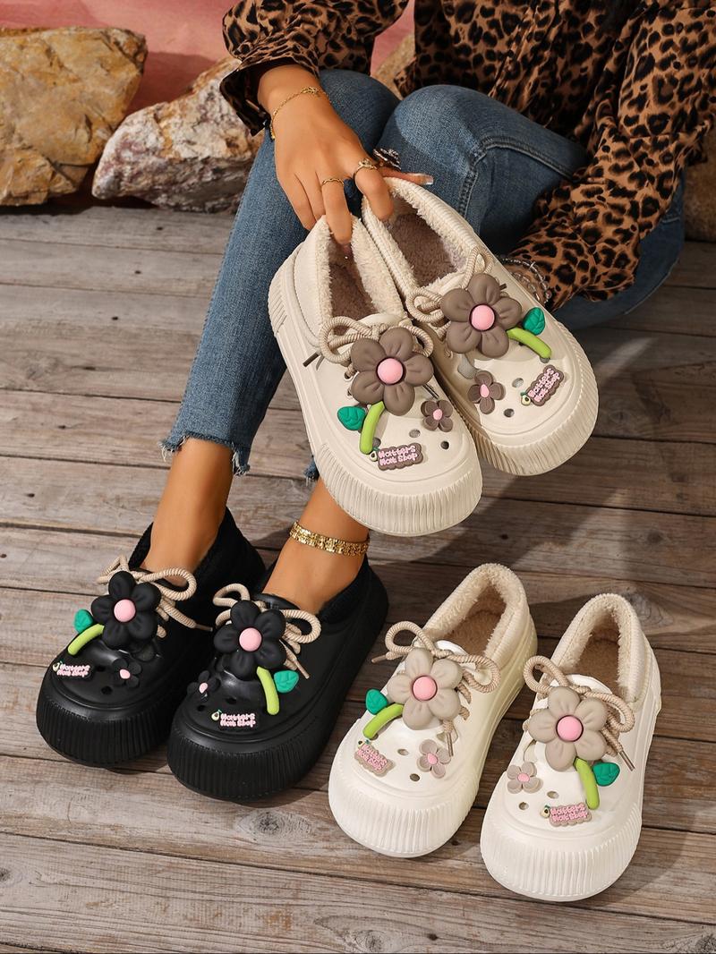 Couple Plain Fleece Lined Ankle Boots, One-Step Soft Sole Snow Boots, Cute Sunflower New Eva Home Shoes, Warm Winter Flat Short Boots