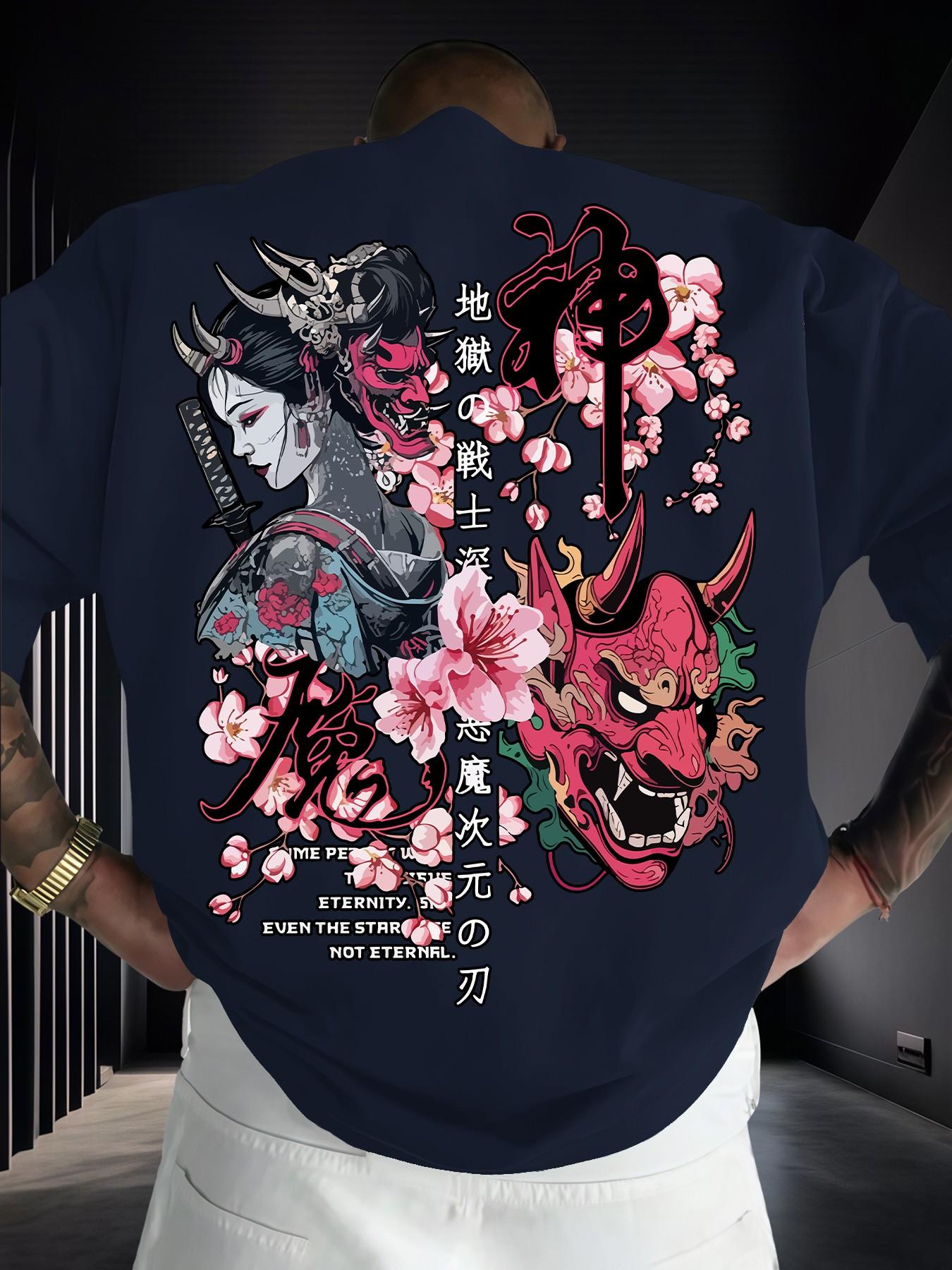 Men's Fashion Short Sleeve Round Neck T-Shirt, Japanese Ukiyo-E Print, Casual Summer Top, Daily Wear