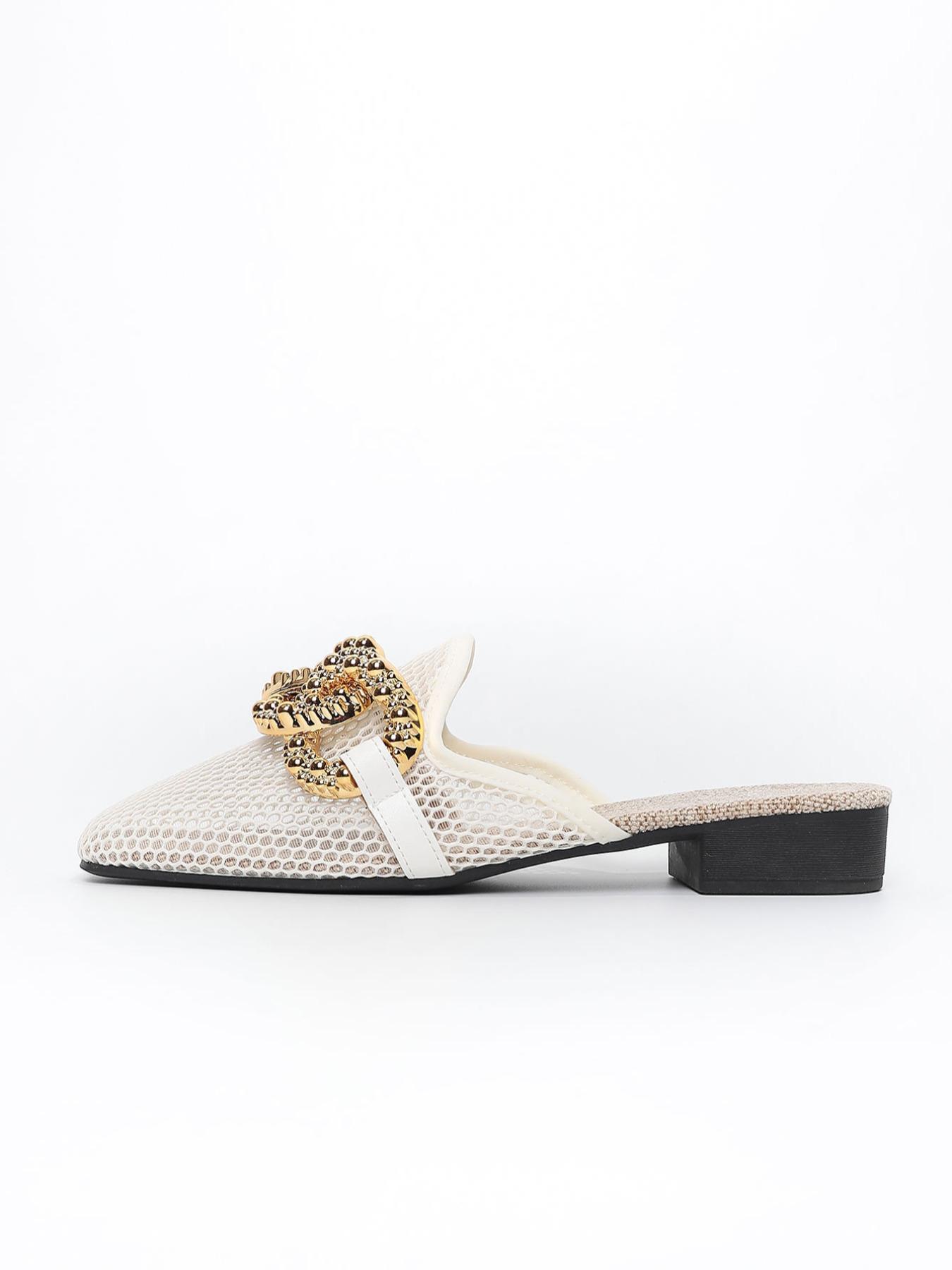 Women's Fashion Slip-On Sandals, Metal Chain Design, Breathable Mesh Upper, Eva Sole, Summer Casual Beach Shoes, Slip On Mules