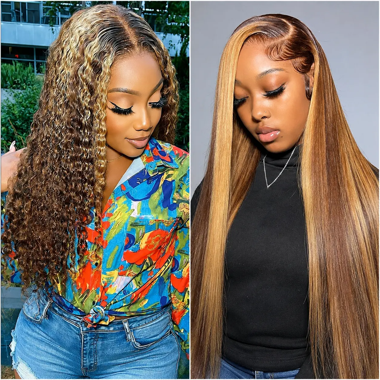 [Live Combo: 2 Female Wear Wigs] 80% Real Hair Blend Deep Wave & Honey Blonde 4/27 Body Wave, 13*4 HD Lace Front, 150% Density, Pre-Plucked Line, Heat Resistant Wig with Natural Look