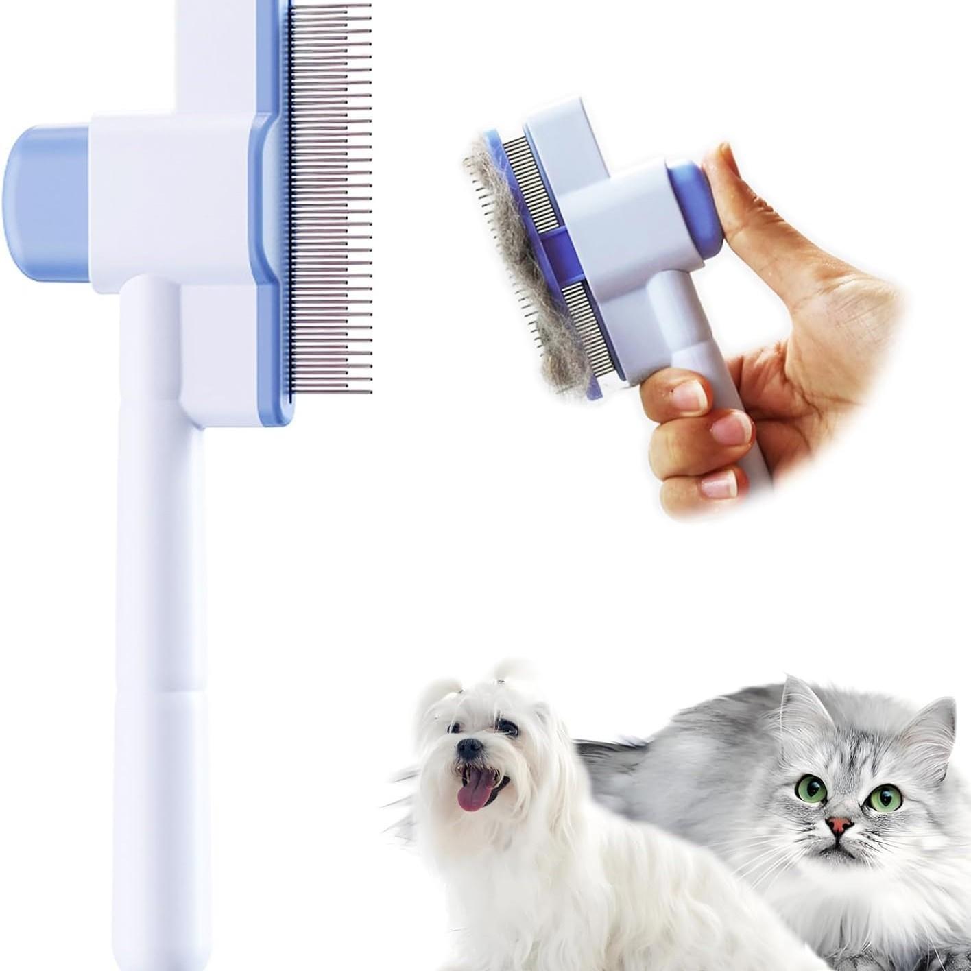 Cat Hair Comb Massage Flea Remover Self-Cleaning Detangler, Long-Haired Cat Brush, Float Hair Remover Tool, Pet Grooming Essential