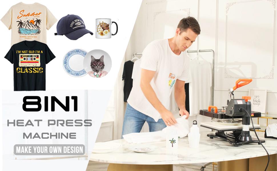 AKEYDIY Heat Press, 12x15 Inch Heat Press Machine Combo for T-Shirts, 850W Digital Transfer Sublimation T-Shirt Printing Machine, 360° Swing Away Tumbler Heat Press for Bags Mugs Hats Plates Caps Plates (Orange)