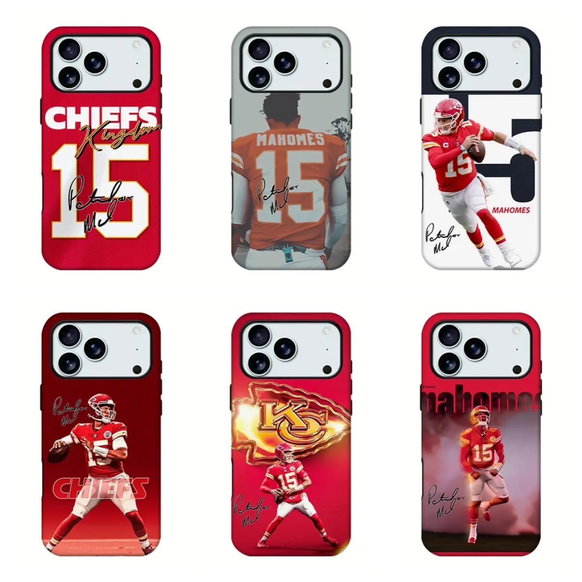 Mahomes Chiefs Football Star Phone Case, Sport Player Jersey Signature Portrait Art Print Shockproof Cover, Fits iPhone 11 12 13 14 15 16 17 18 Pro Max Samsung, Trendy American Sports Aesthetic Accessory Great Birthday Gift For Fans