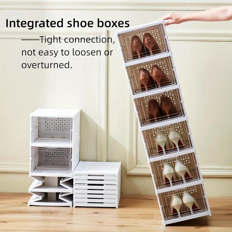 Clear Door Stackable Shoe Storage Box, 6-Tier Foldable Sturdy Shoe Rack, Space-Saving Organizer for Sneakers & Footwear